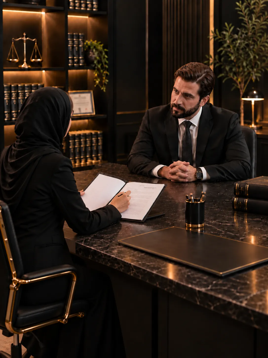 جلسه مشاوره حقوقی گروه حقنوا با موکل در دفتر وکالت